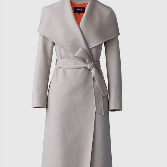 Mackage Jackets & Blazers - Mackage Mai Cream Belted Coat with Stripe Size Small